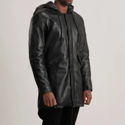 Delvin Black Leather Parka