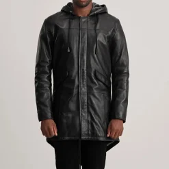 Delvin Black Leather Parka