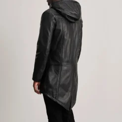 Delvin Black Leather Parka