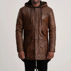 Delvin Distressed Brown Leather Parka