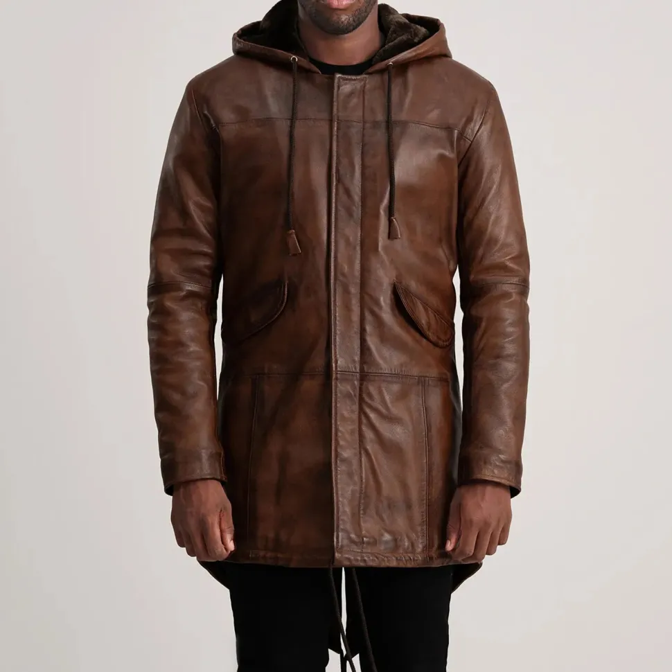 Delvin Distressed Brown Leather Parka