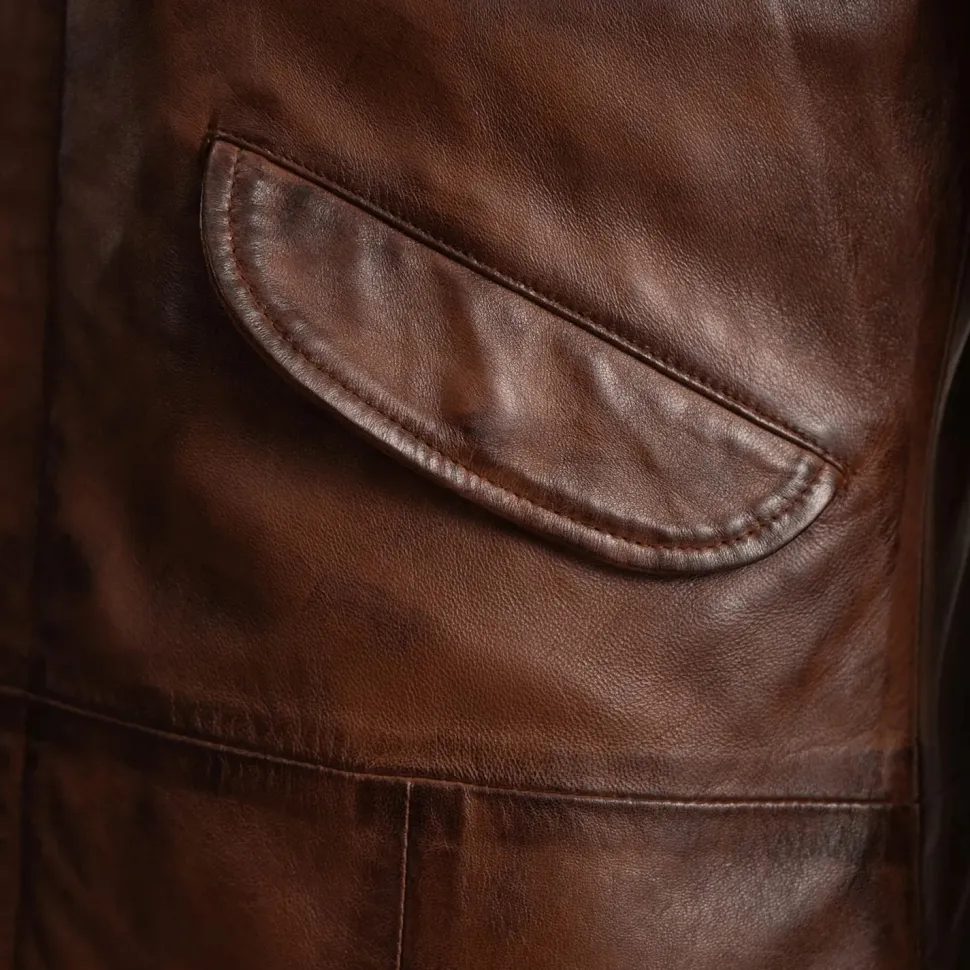 Delvin Distressed Brown Leather Parka