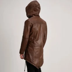 Delvin Distressed Brown Leather Parka