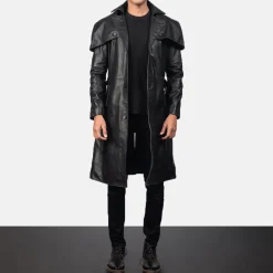 Deux Black Leather Duster