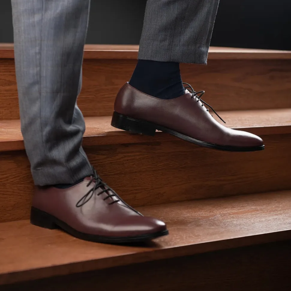 Director Wholecut Maroon Leather Shoes