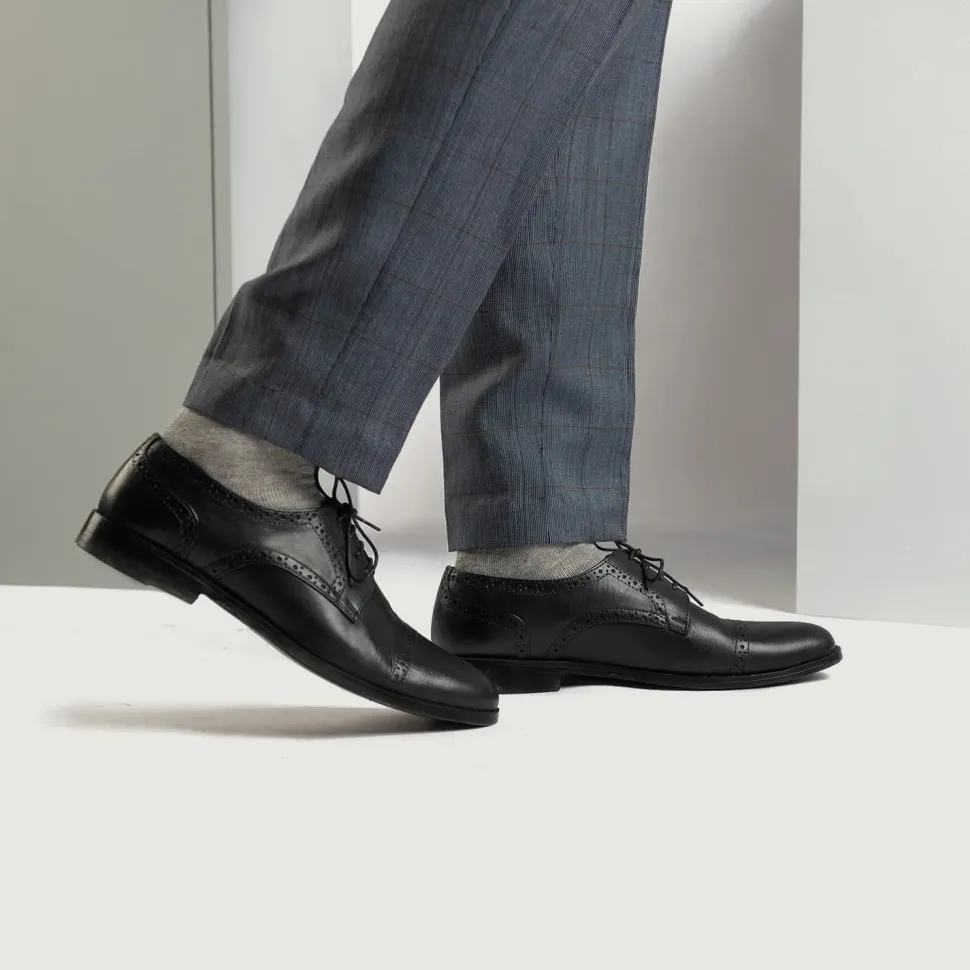 Dirk Brogues Derby Black Leather Shoes