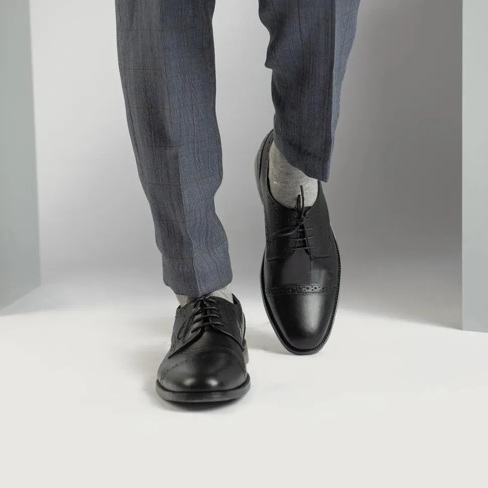 Dirk Brogues Derby Black Leather Shoes