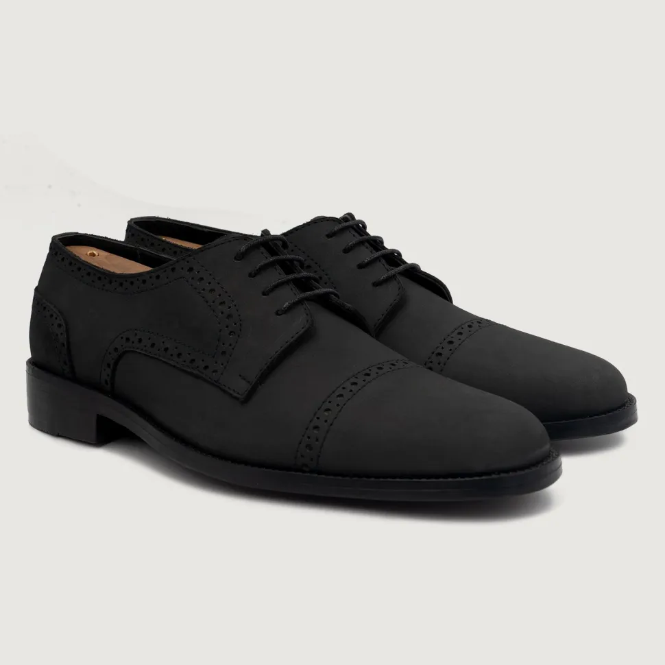 Dirk Brogues Derby Black Nubuck Leather Shoes