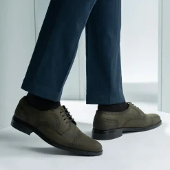 Dirk Brogues Derby Olive Oil Pullup Leather Shoes - StudGuard