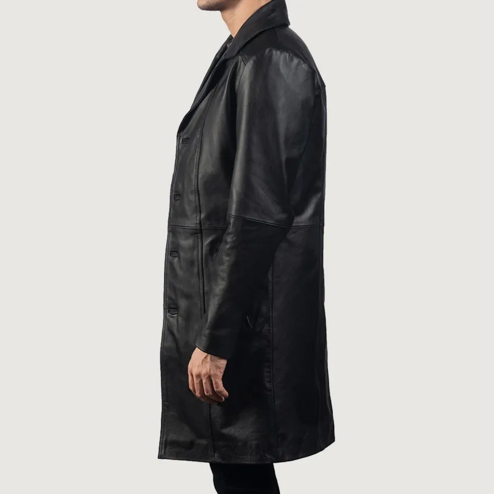 Don Long Black Leather Coat