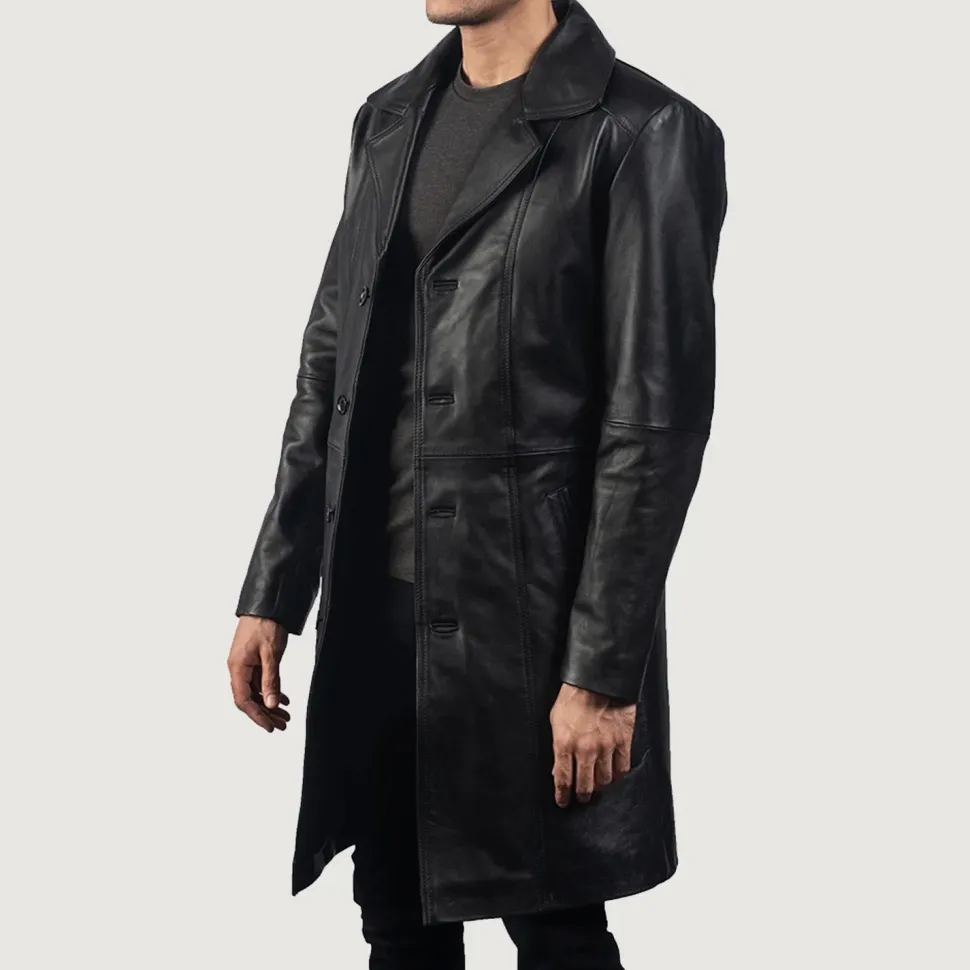 Don Long Black Leather Coat