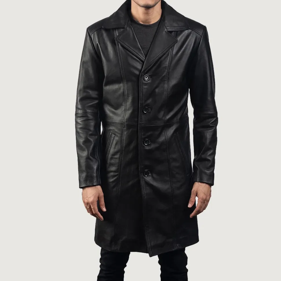 Don Long Black Leather Coat