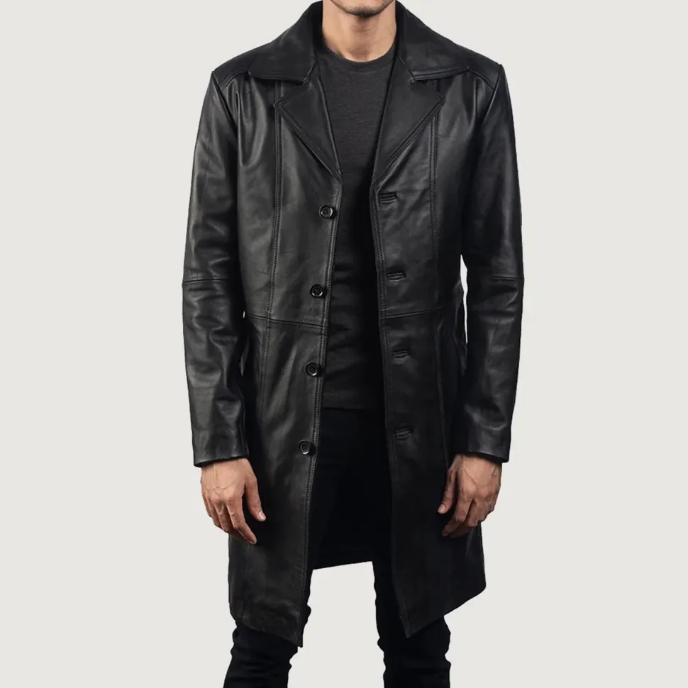 Don Long Black Leather Coat