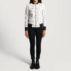 Donna Blake White Leather Bomber Jacket