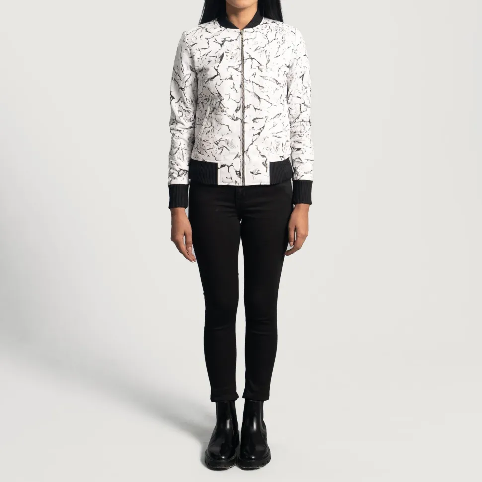 Donna Blake White Leather Bomber Jacket