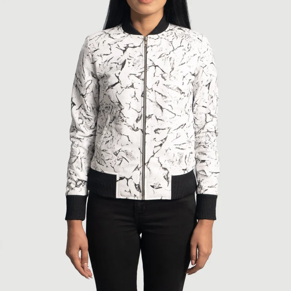 Donna Blake White Leather Bomber Jacket