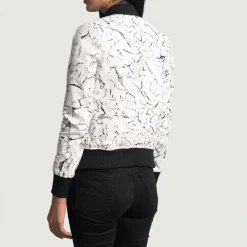Donna Blake White Leather Bomber Jacket