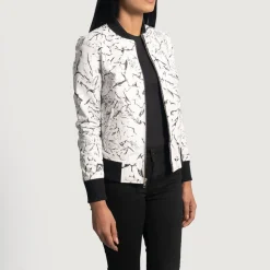 Donna Blake White Leather Bomber Jacket