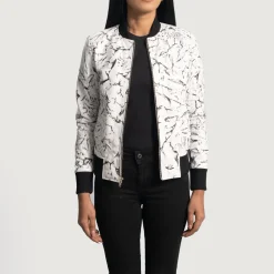 Donna Blake White Leather Bomber Jacket