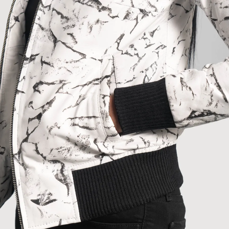 Donna Blake White Leather Bomber Jacket