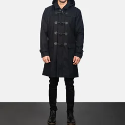 Drake Black Wool Hooded Duffle Coat