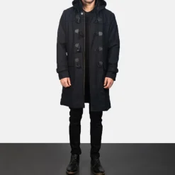 Drake Black Wool Hooded Duffle Coat