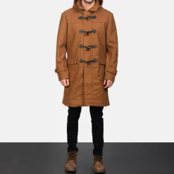 Drake Khaki Wool Hooded Duffle Coat