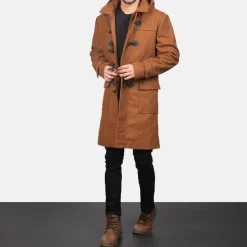 Drake Khaki Wool Hooded Duffle Coat