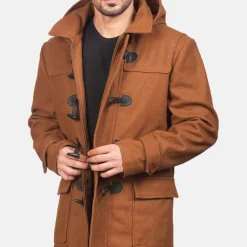 Drake Khaki Wool Hooded Duffle Coat