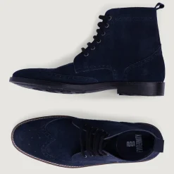 Duster Brogues Blue Suede Leather Boots - StudGuard