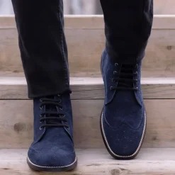 Duster Brogues Blue Suede Leather Boots - StudGuard
