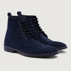 Duster Brogues Blue Suede Leather Boots - StudGuard