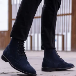 Duster Brogues Blue Suede Leather Boots - StudGuard