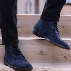 Duster Brogues Blue Suede Leather Boots - StudGuard