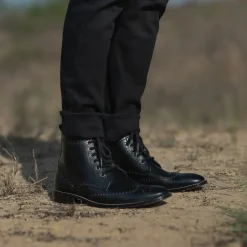 Duster Brogues Derby Black Leather Boots