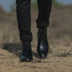Duster Brogues Derby Black Leather Boots