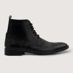 Duster Brogues Derby Black Leather Boots