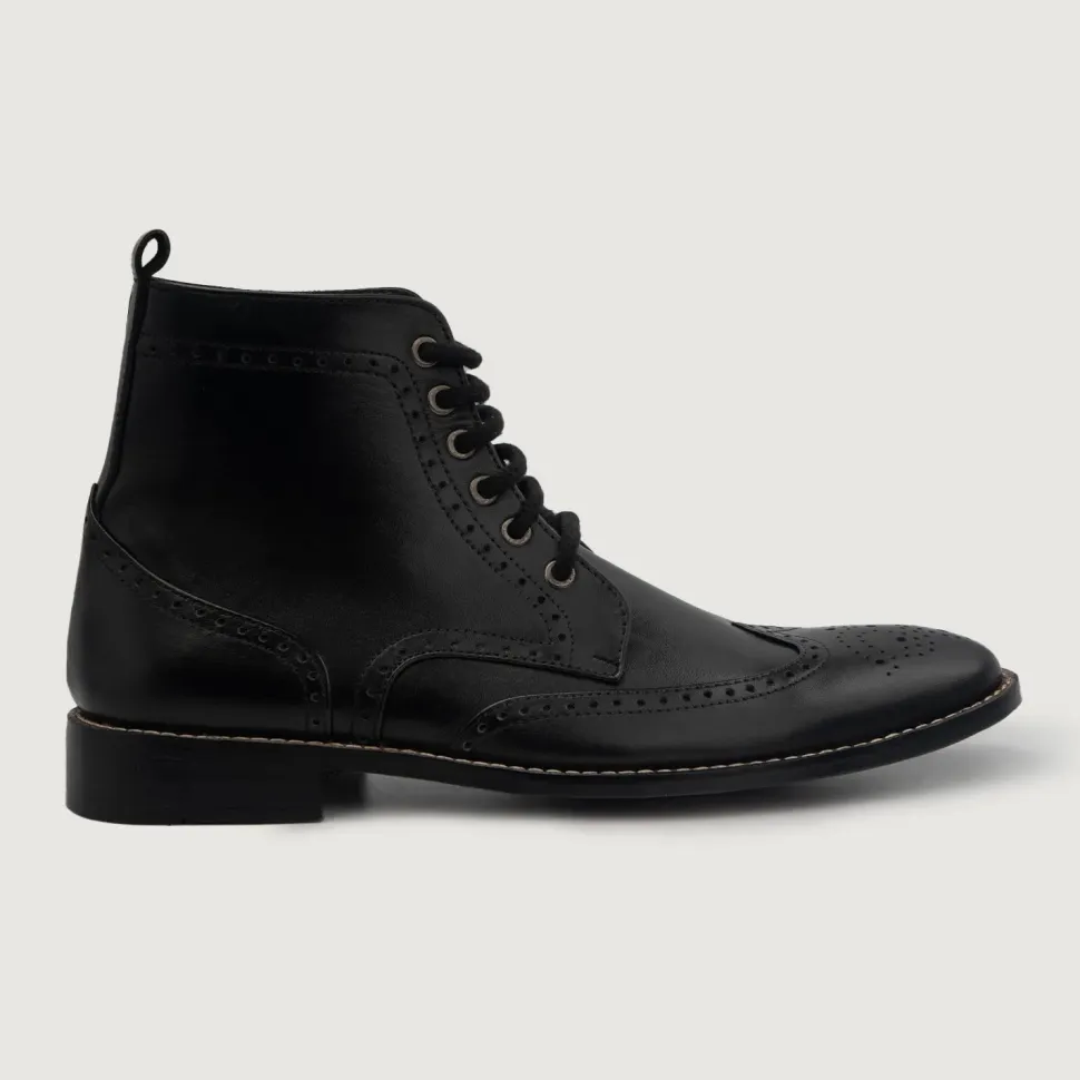 Duster Brogues Derby Black Leather Boots