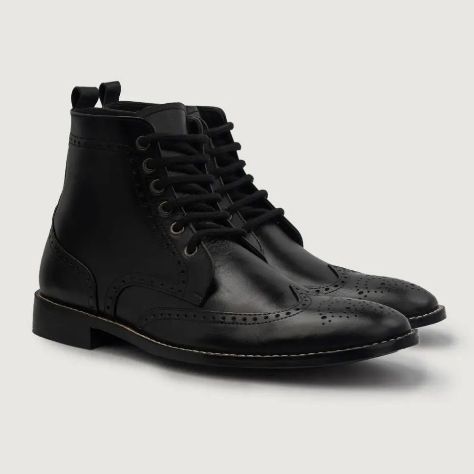 Duster Brogues Derby Black Leather Boots