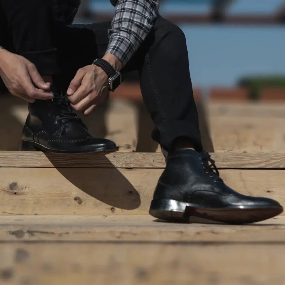 Duster Brogues Derby Black Leather Boots