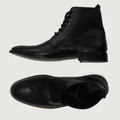 Duster Brogues Derby Black Leather Boots