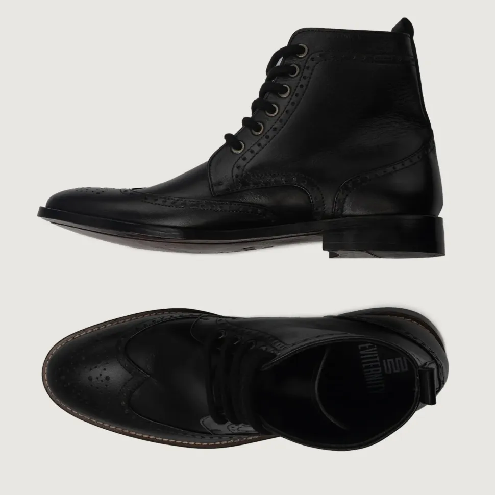 Duster Brogues Derby Black Leather Boots