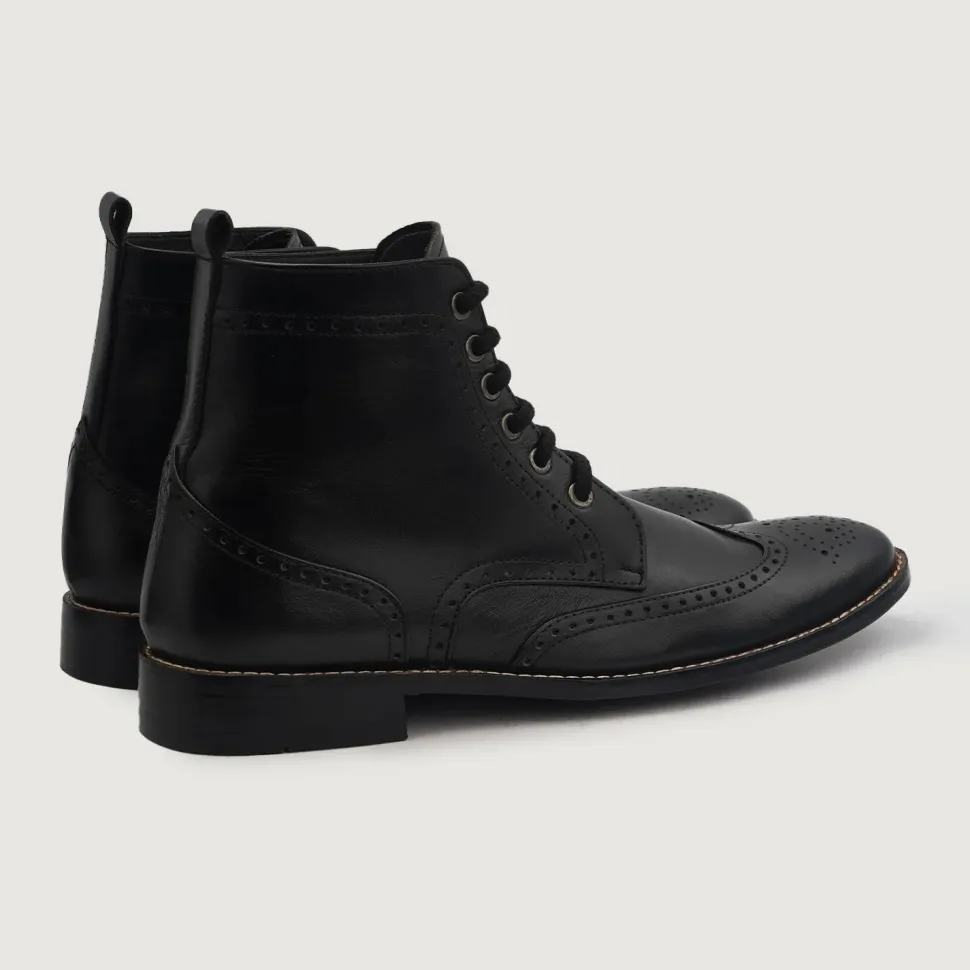 Duster Brogues Derby Black Leather Boots