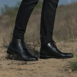 Duster Brogues Derby Black Leather Boots