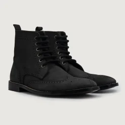 Duster Brogues Derby Black Nubuck Leather Boots