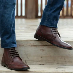 Duster Brogues Derby Brown Burnished Leather Boots - StudGuard