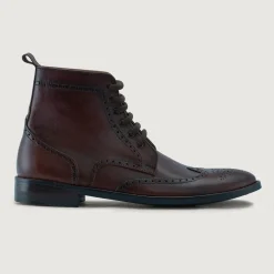 Duster Brogues Derby Brown Burnished Leather Boots - StudGuard