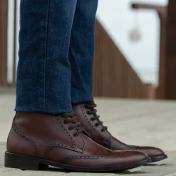 Duster Brogues Derby Brown Burnished Leather Boots - StudGuard
