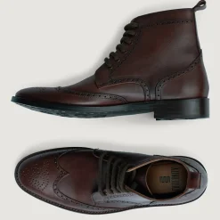 Duster Brogues Derby Brown Burnished Leather Boots - StudGuard