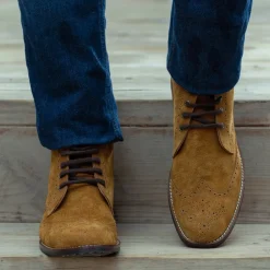 Duster Brogues Derby Brown Suede Leather Boots - StudGuard